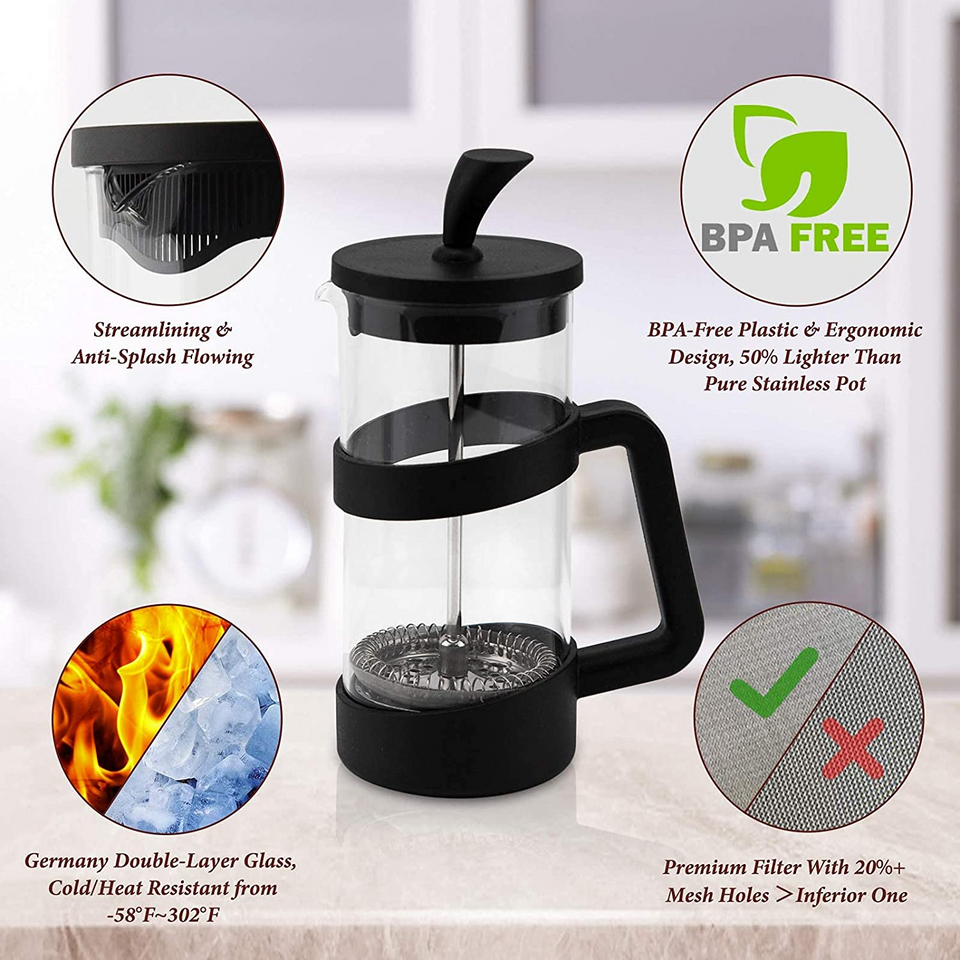 Large Travel, 34 oz Portable Coffee Maker, Cold Heat Press Coffee Tea Brewer 1000ML