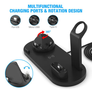 4 in 1 Wireless Charging Station Dock Charger Stand for Apple Watch & Air Pods