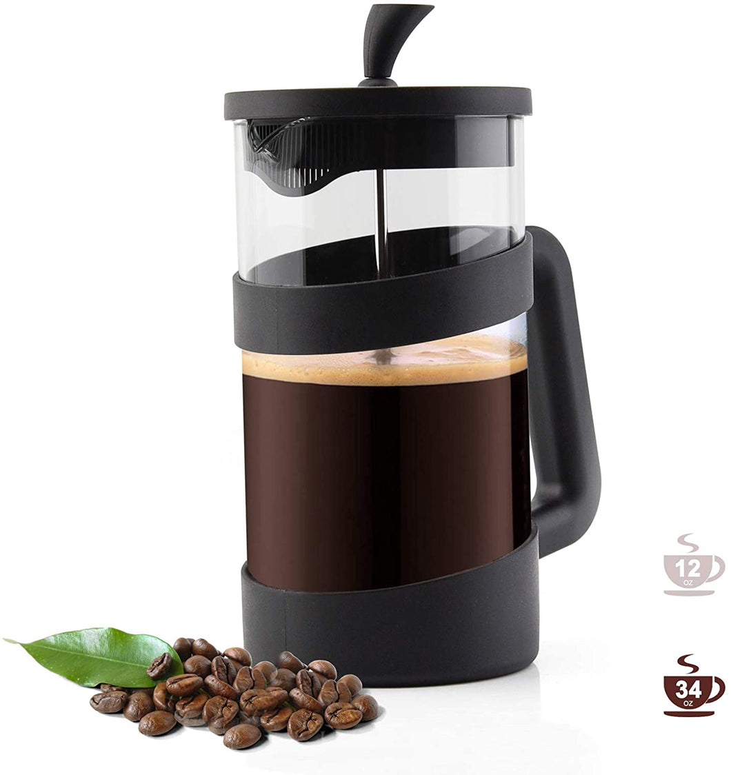 Large Travel, 34 oz Portable Coffee Maker, Cold Heat Press Coffee Tea Brewer 1000ML